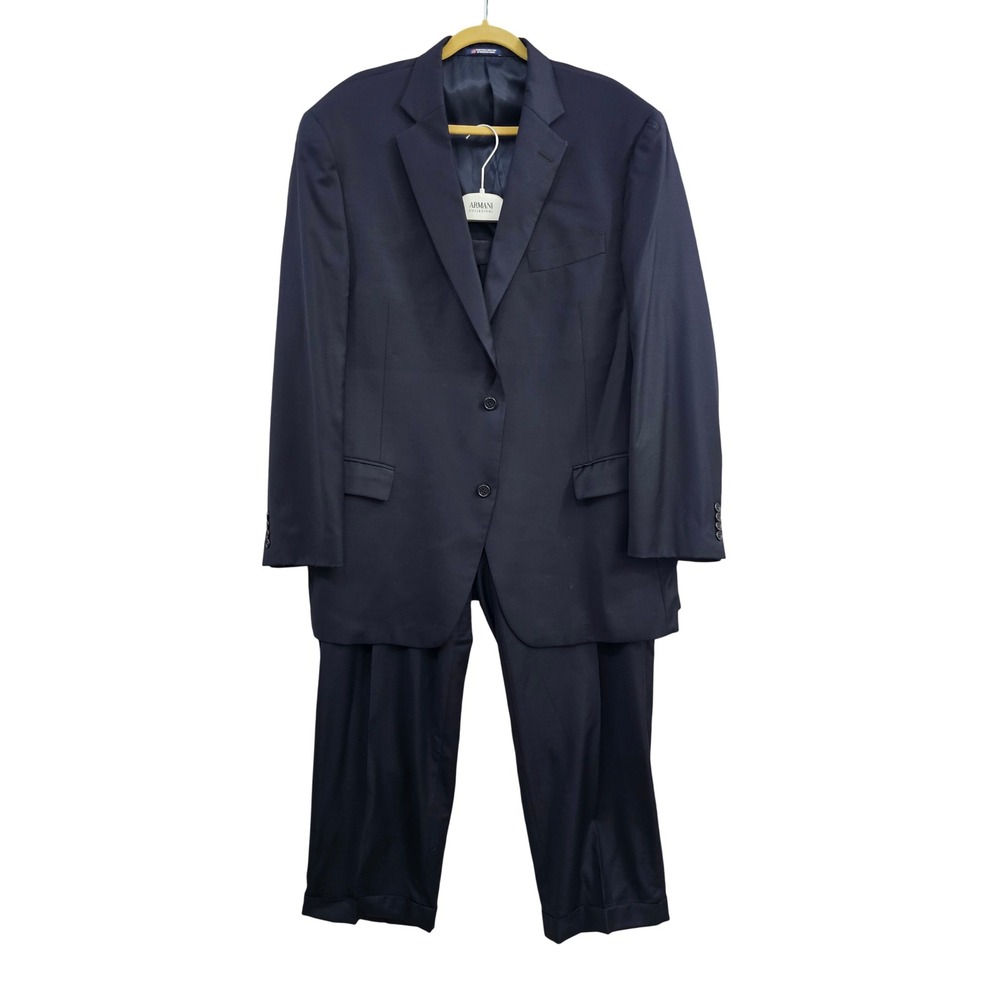 Hart Schaffner Marx Suit Mens Navy 48L Two Button Notch Lapel Made in USA Suit